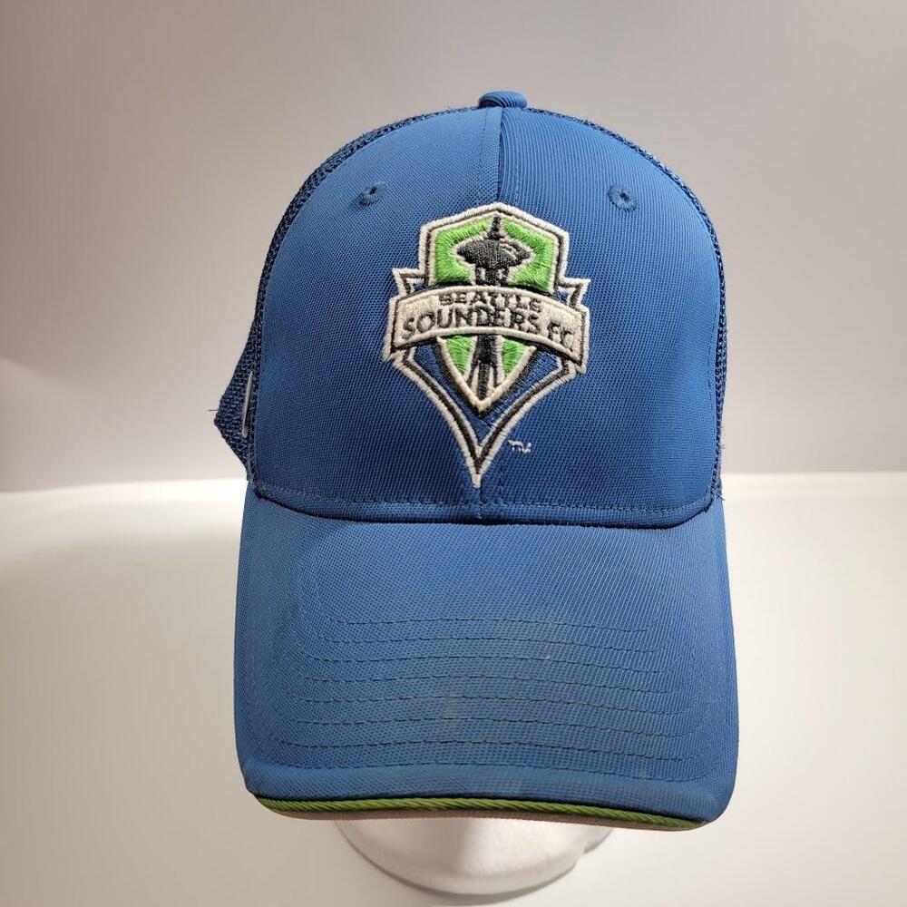 Seattle Sounders FC Hat Cap Fitted Mens L Blue MLS Soccer Mesh Trucker Adidas